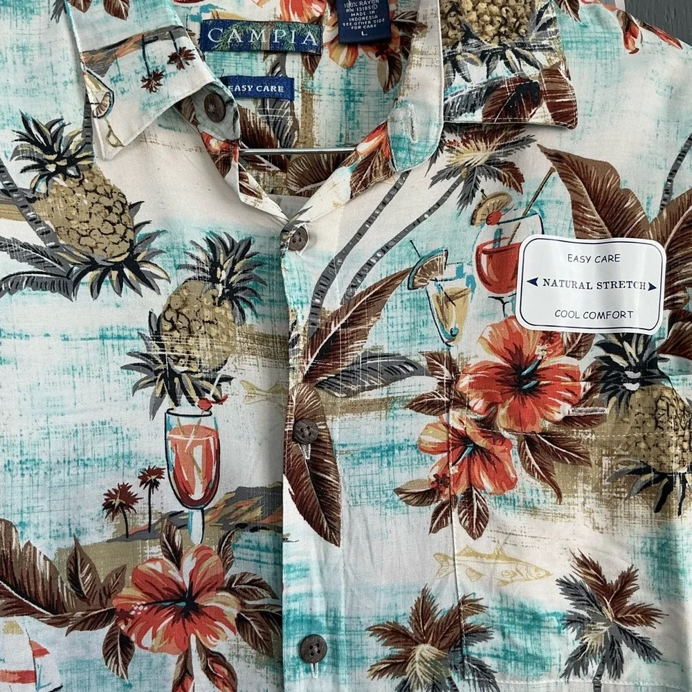 Campia Moda Men's Tropical Print Shirt - Red and Green - Picture 2 of 9